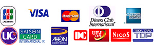 JCB, VISA, Mastercard, Diners, American express, UC, SAISON, AEON, DC, UFJ, Nicos, TOP